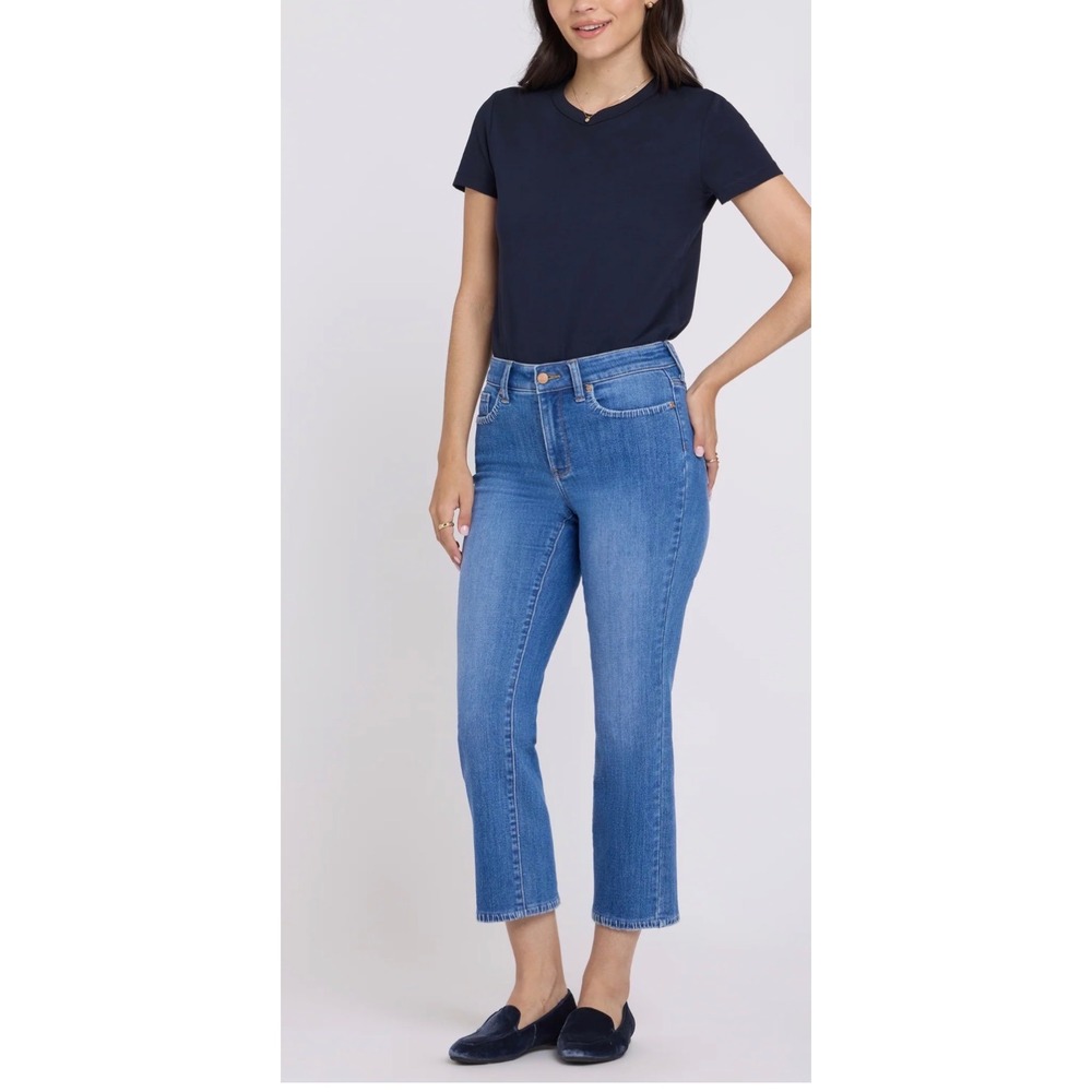 NYDJ Marilyn Straight Leg Jeans Womens 14 Light Wash Blue Stretch Denim Lifttuck